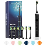 7AM2M Sonic Electric Toothbrush with 6 Brush Heads for Adults and Kids, One Charge for 90 Days, Wireless Fast Charge, 5 Modes with 2 Minutes Build in Smart Timer, Electric Toothbrushes(Black)