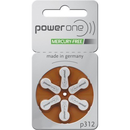 Power One Mercury Free Hearing Aid Batteries Size 312, 3 Pack (60 Batteries)