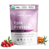 Sprout Living Epic Protein, Plant Based Protein & Superfoods Powder, Pro Collagen, Berry | 15 Grams Organic Protein Powder, Vegan, Non Dairy, Non-GMO, Gluten Free, Low Sugar (0.7 Pound, 12 Servings)