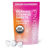 Pink Stork Morning Sickness Sweets, Organic Raspberry Ginger Candy with Vitamin B6 for Support and Occasional Motion Sickness, Pregnancy Must Haves - 30 Wrapped Drops