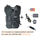 Black Tactical Vest with Holster Adjustable Waist for Combat Airsoft Paintball Training Adults Men Size XX-Large-3X-Large