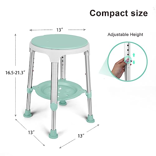 LEACHOI Shower Chair for Inside Shower, Swivel Shower Stools 350lbs, Adjustable Tub Chair and Bathroom Stool with Storage Tray for Seniors, Elderly, Bath Handicap & Disabled Green