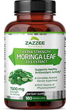 Zazzee Organic Moringa Oleifera 10:1 Extract, 7500 mg Strength, 100% Pure Superfood, 180 Vegan Capsules, Concentrated and Standardized 10X Leaf Extract, Vegetarian, All-Natural and Non-GMO