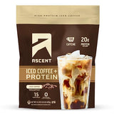 Ascent Iced Coffee Protein Powder - High Protein Coffee Powder, 20 g Protein & 100 mg Caffeine from Premium Colombian Coffee, Zero Artificial Flavors & Sweeteners - 15 Servings