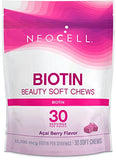 NeoCell Biotin Beauty Soft Chews, For Healthy Skin, Hair, Nails, Energy Support Supplement, Acai Berry Flavor, Soft Chews, 30 Count, 1 Bag
