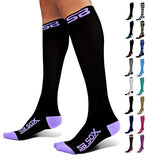 SB SOX Compression Socks (20-30mmHg) for Men & Women – Best Compression Socks for All Day Wear, Better Blood Flow, Swelling! (Medium, Black/Purple)