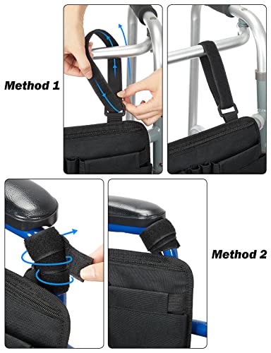 ISSYAUTO Wheelchair Side Bag, Upgraded Walker Pouch Bag with Cup Holder, Wheelchair Armrest Accessories for Walker, Rollator, Electric Scooter Wheelchairs, Ideal Gift for Seniors