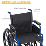 Drive Medical Blue Streak Wheelchair with Flip Back Desk Arms, Swing Away Footrests,FoldingDesk Length Arms, Alloy Steel, 20 Inch Seat