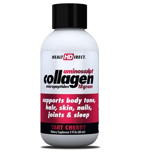 HEALTH DIRECT – Medical-Grade Liquid Collagen Shots – AminoSculpt Sugar-Free – Tart Cherry – 12 Servings, (12pk, 2oz Shots) – Good for Joints, Bones, & Sleep – Better Hair, Skin & Nails