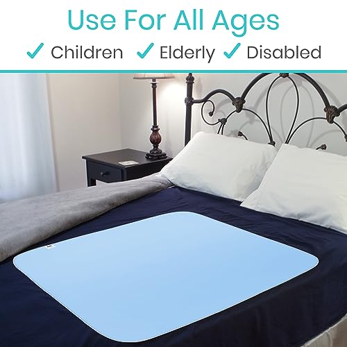 Vive Bed Pads for Incontinence Washable, Bed Wetting Protection for Adults & Elderly - Waterproof Reusable Underpads for Mattress, Women, Men, Kids, Pets (Blue, 34" x 52")