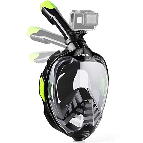 ZIPOUTE Snorkel Mask Full Face, Foldable Full Face Snorkel Mask with Detachable Camera Mount and Earplugs, 180 Panoramic View Anti-Fog Anti-Leak Snorkeling Mask for Adults (Black Ver2, L/XL)