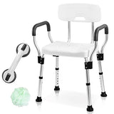 Sangohe Shower Chair for Inside Shower, Heavy Duty Shower Seat with Back, Shower Chair for Bathtub with Arms for Handicap, Shower Seats for Elderly with Bath Ball and Wall-Mount Handle, 796C-B