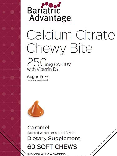 Bariatric Advantage Calcium Citrate Chewy Bites 250mg with Vitamin D3 for Bariatric Surgery Patients Including Gastric Bypass and Sleeve Gastrectomy, Sugar Free - Caramel Flavor, 60 Count