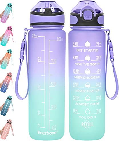 Enerbone 32 oz Water Bottle with Times to Drink and Straw, Motivational Drinking Water Bottles with Carrying Strap, Leakproof BPA & Toxic Free, Ensure You Drink Enough Water for Fitness Gym Outdoor