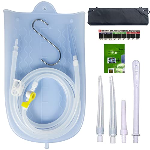 GNEGKLEAN Silicone Enema Bag Kit with 6.3ft Hose, 5 Enema Tips, Controllable Flow Valve and Water Thermometer - 2 Quart Capacity Coffee enemas for Colon Cleanse