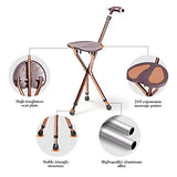 GYMAX Walking Stick Chair Combo, Folding Cane Seat with LED Light, Massage Seat Board & Ergonomic Handle, Adjustable Anti-Skid Walking Stick with Stool, Lightweight Outdoor Travel Rest Stool (Coffee)