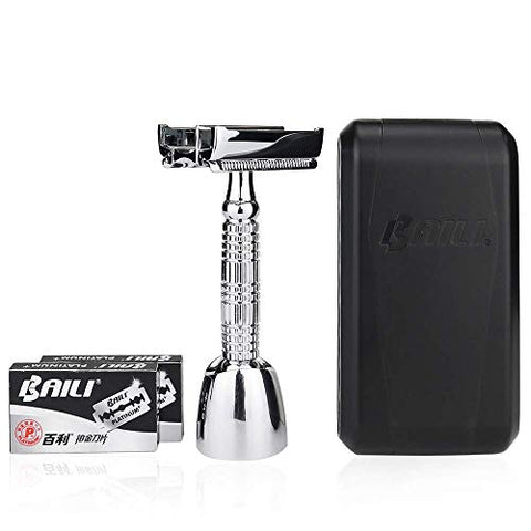 BAILI Classic Butterfly Open TTO Double Edge Safety Razor Wet Shaving for Men Women with 10 Platinum Blades Mirrored Travel Case and Stand BD179J