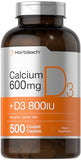 Calcium Supplement with Vitamin D3 | 600 mg | 500 Coated Caplets | Non-GMO and Gluten Free | by Horbaach