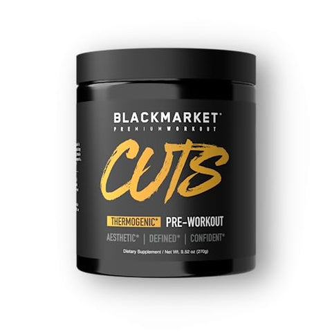 BLACKMARKET CUTS Pre Workout - Flavored Energy Powdered Drink Mix for Men & Women, Great for Muscle Definition, Fat Burning, Thermogenic, Creatine Free (Watermelon, 30 Servings)