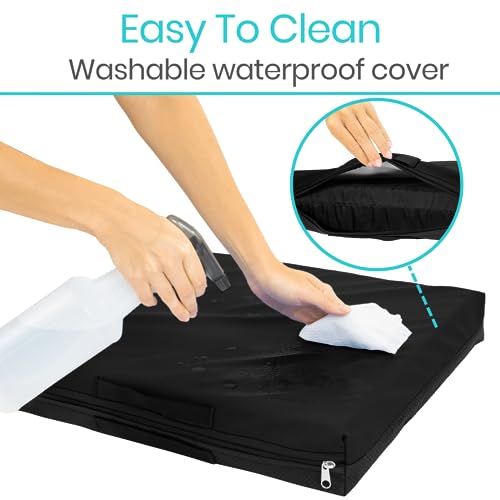 Vive Waterproof Wheelchair Cushion for Pressure Relief (16x16x3) - Washable Cover Incontinence Protection for Elderly Adults & Seniors - Memory Foam Gel Pad for Recliners, Office Chairs, Car, Travel