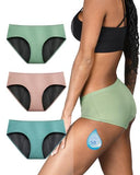 TIICHOO Period Underwear for Women Heavy Flow Silky Soft Absorbent Period Panties Incontinence Underwear 3 Pack (Medium, Turquoise Green/Rose Gold/Matcha Green)