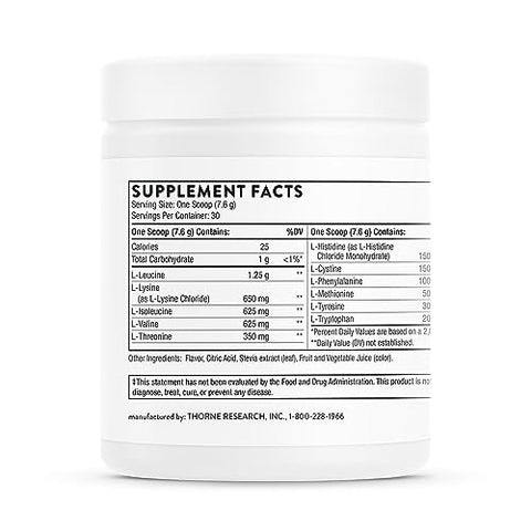 Thorne Amino Complex - Clinically-Validated EAA and BCAA Powder for Pre or Post-Workout - Promotes Lean Muscle Mass and Energy Production - NSF Certified for Sport - Berry Flavor - 8 Oz - 30 Servings