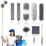 9Pcs Dusters for Cleaning Kit, Extendable Microfiber Duster Tools with 100" Long Pole, Retractable Gap Bendable Dust Cleaner, Reusable Washable Cleaning Supplie for Ceiling Fan Furniture Cars and Home