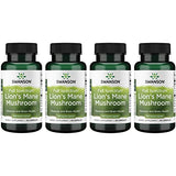 Swanson Lion's Mane Mushroom Capsules - 500 mg Each, 60 Capsules - Herbal Supplement Supporting Cognitive Function (4 Pack)