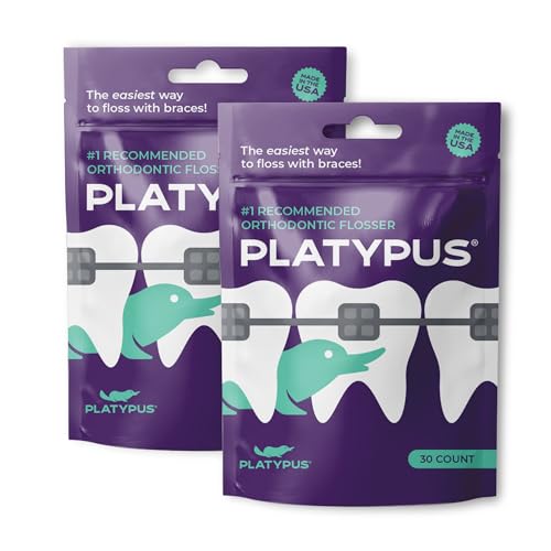 Platypus Orthodontic Flossers for Braces – Unique Structure Fits Under Arch Wire, Floss Entire Mouth in Less Than Two Minutes, Increases Flossing Compliance Over 84% - 30 Count Bag (Pack of 2)