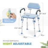 OasisSpace Padded Shower Chair with Back, Tool-Free Bath Chair for Inside Shower - Anti Slip Bathroom Chair Seat for Seniors with Detachable Armrest for Elderly, Senior, Handicap & Disabled