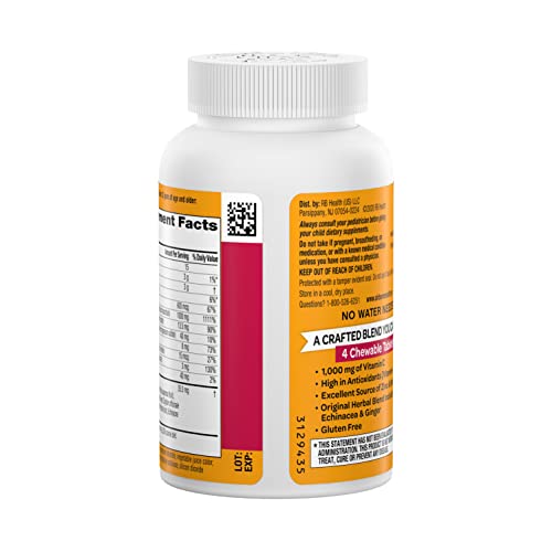 Airborne 1000mg Vitamin C Chewable Tablets with Zinc, Immune Support Supplement with Powerful Antioxidants Vitamins A C & E - 96 Chewable Tablets, Very Berry Flavor