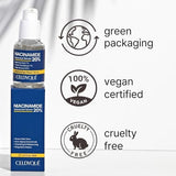 CELDYQUE Niacinamide Advanced 20% Face Vegan Serum w/Vitamin B3 Green Tea Beta-Glucan Damask Rose 63% No-Scent Even Skin Tone Minimize Pores Plump Fine Lines
