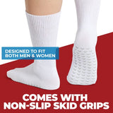 Hospital Socks for Men with Grips, Non Slip Socks for Men, Non Slip Socks for Men, Women, & Elderly, Diabetic Socks for Men 9-12, Extra Wide Socks for Swollen Feet - 4 Pair White