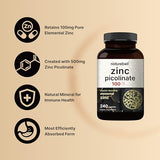 High Potency Zinc Picolinate 100mg - 240 Capsules, Bioavailable Form of Zinc for Immune Support and Skin Health - Non-GMO and Gluten- Zinc Supplements