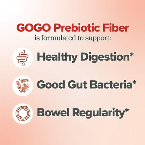 GOGO Fiber Gummies for Adults, 60 Count (Pack of 2) - Prebiotic Chicory Root Inulin Fiber Supplement - Daily Gummy Fiber for Digestive Gut Health - Non-GMO, Vegan & Cruelty-Free