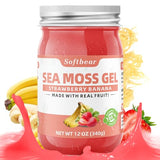 softbear Sea Moss Gel Strawberry Banana Flavored 12 OZ - Wildcrafted Irish Sea Moss Gel Organic Raw 92 Minerals and Vitamins Non-GMO Gluten-Free Vegan Supplements Immune Digestive Support