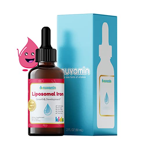 Nuvamin – Liquid Liposomal Iron Drops for Baby, Toddlers, Kids, & Adults, 2Fl.Oz (60ml), 120 Daily Serving. Great Taste - All Natural - Vegan - No Metallic Aftertaste, Berry Flavor