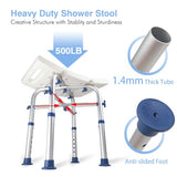 LandTale Shower Stool Heavy Duty 500Lbs, Tool-Free Assembly, Anti-Slip, Sturdy Height Adjustable Bath Chair, Narrow Bathtub Shower Saet for Elderly, Senior, Handicap & Disabled