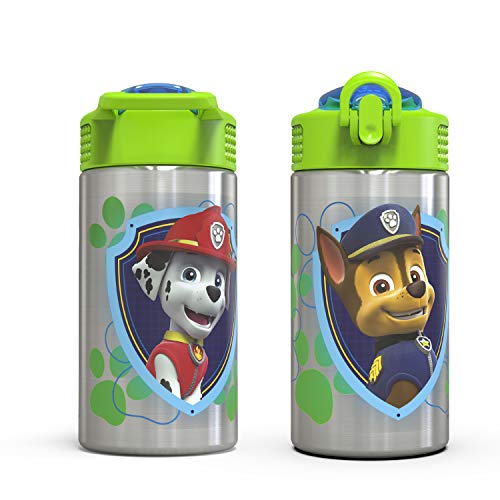 Zak Designs 15.5oz Stainless Steel Kids Water Bottle with Flip-up Straw Spout - BPA Free Durable Design, Paw Patrol Boy SS