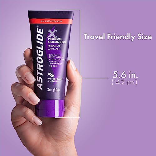 Astroglide X Premium Silicone Gel Lube (3oz), No Drip Stay Put Personal Lubricant, Hypoallergenic, No Parabens or Glycerin, Long-Lasting, Waterproof for Water Play, Dr. Recommended Brand