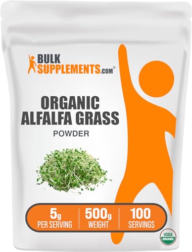 BULKSUPPLEMENTS.COM Organic Alfalfa Powder - Alfalfa Grass Powder - Alfalfa Organic Powder - Alfalfa Sprouts Supplement - Alfalfa Supplement - Green Superfood Powder (500 Grams - 1.1 lbs)