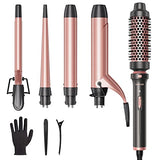 Wavytalk 5 in 1 Curling Iron Set with Curling Brush and 4 Interchangeable Ceramic Curling Wand (0.35"-1.25”), Instant Heat Up, Dual Voltage Hair Curler