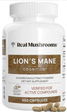 Real Mushrooms Lion’s Mane Capsules - Organic Lions Mane Mushroom Extract for Cognitive Function & Immune Support - Brain Supplements for Memory and Focus - Vegan Mushroom Supplement, 300 Caps