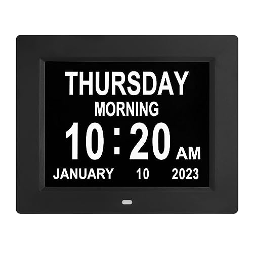 TMC Dementia Clock Digtal Day Clocks for Seniors,Digital Clock Large Display with Day Date for Elderly,Alzheimers Clock with Large Number(Black,8-inch)