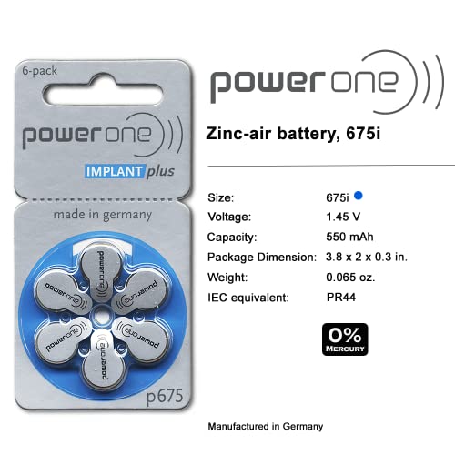 Power One Cochlear Implant 675 Batteries! 5, 60-Packs, Total 300 Batteries