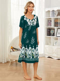 UDFORSK Moo Moo Nightgrown for Women Plus Size House Dress with Pockets Florar Print Muumuu Dresses Women Duster Housecoat House Dresses for Elderly Patio Dress Dark Green 3XL