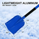 CARTMAN 32.5 Inch Folding Emergency Snow Shovel 3 Piece Aluminum Lightweight Portable Sport Utility Shovel for Car Trunk Camping Garden Beach with Ice Scraper Carrying Bag, Blue