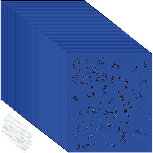 100 Pcs Double Sided Sticky Traps for Flying Plant Insect Like White Flies Aphids 6 x 8 Inch Sticky Gnat Traps Killer Fruit Fly Traps for Indoor Outdoor Including Twist Ties, Blue