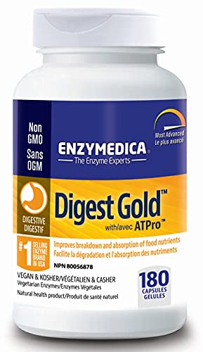 Enzymedica - Digest Gold with ATPro, Daily Digestive Support Supplement with Enzymes and ATP, 180 Capsules