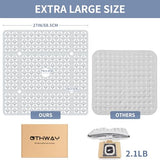 OTHWAY Square Shower Mat, 27"x 27"Extra Large Anti Slip Shower Mat, Machine Washable Shower Mat with Drain Holes in Middle, TPE Grey Bath Tub Mat for Elderly Kids Toddlers Bathroom(W-Grey)